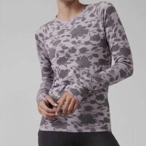 Athleta Momentum Seamless Top in Grey/Lavendar Floral - size Large